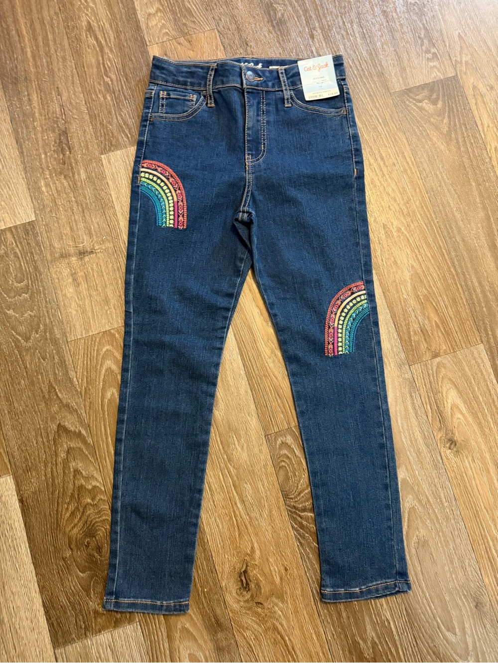 Cat & Jack Dark Blue Skinny Jeans with Rainbow Patch Accents